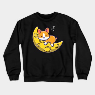 Cute Corgi Dog Sleeping On The Moon Cartoon Crewneck Sweatshirt